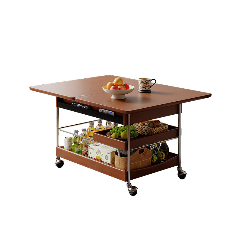 Mesa de té sala de estar doméstica pequeña madera sólida varios balcón mesa de té estilo medieval pequeño carro plegable móvil sofá gabinete lateral