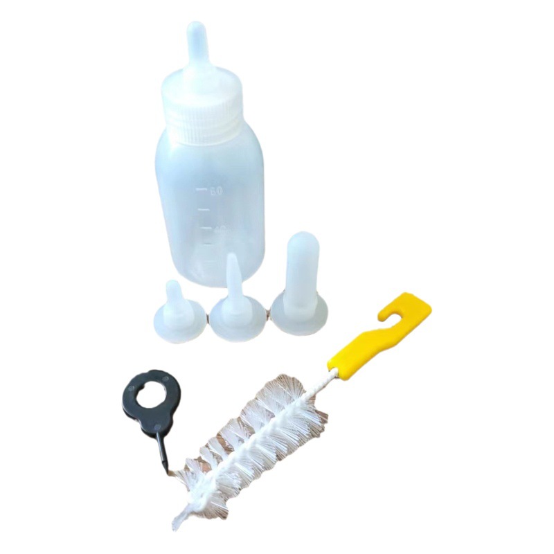 Biberón de silicona de 60 ml para mascotas pequeñas, juego de 7 piezas con tetina, dispositivo de alimentación para cachorros y gatitos