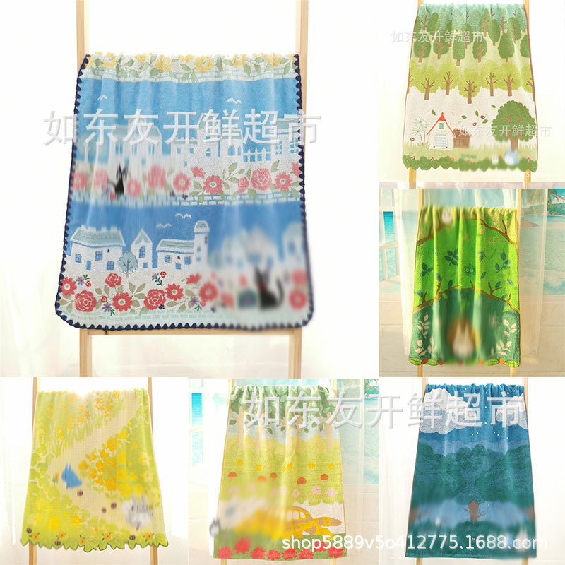 Wholesale Export Japanese Single Gray Cat Pure Cotton Embroidered Cartoon Foreign Trade Castle Black Cat Bath Towel 120*60 All Cotton Soft Wholesale Export Japanese Single Gray Cat Pure Cotton Embroidered Cartoon Foreign Trade Castle Black Cat Bath Towel 120*60 All Cotton Soft