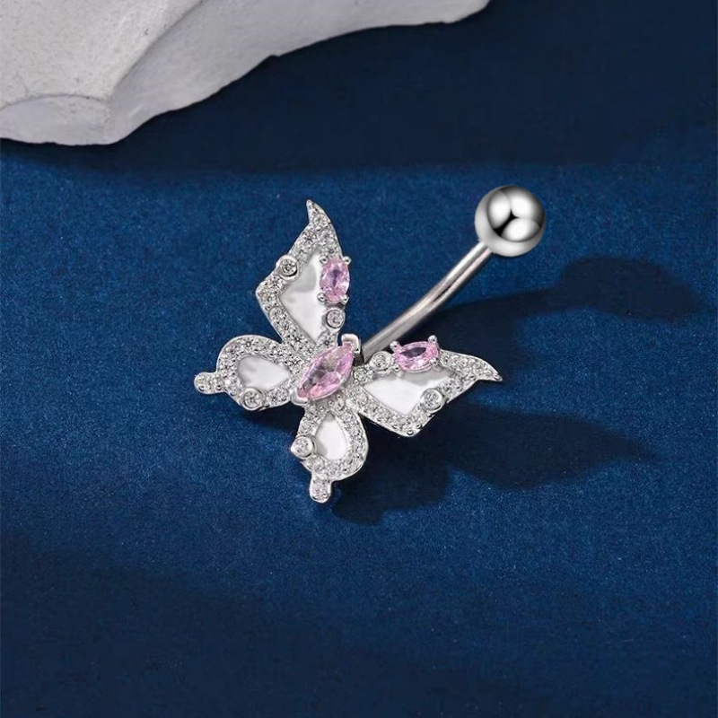 Butterfly Navel Dangle Belly Ring Copper Inlaid Stone Piercing Jewelry Summer New detail image 7