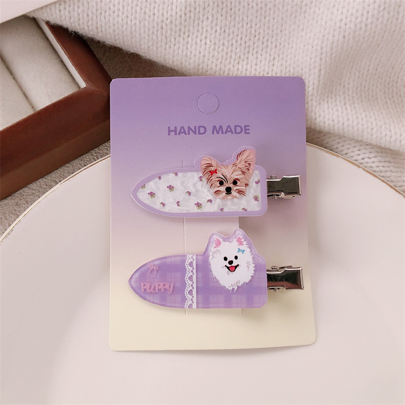 Lindas pinzas para el cabello de par de cachorros para mascotas, pinzas sin marcas de corazón de niña linda, pinzas de flequillo dulces y versátiles, accesorios para el cabello de dibujos animados