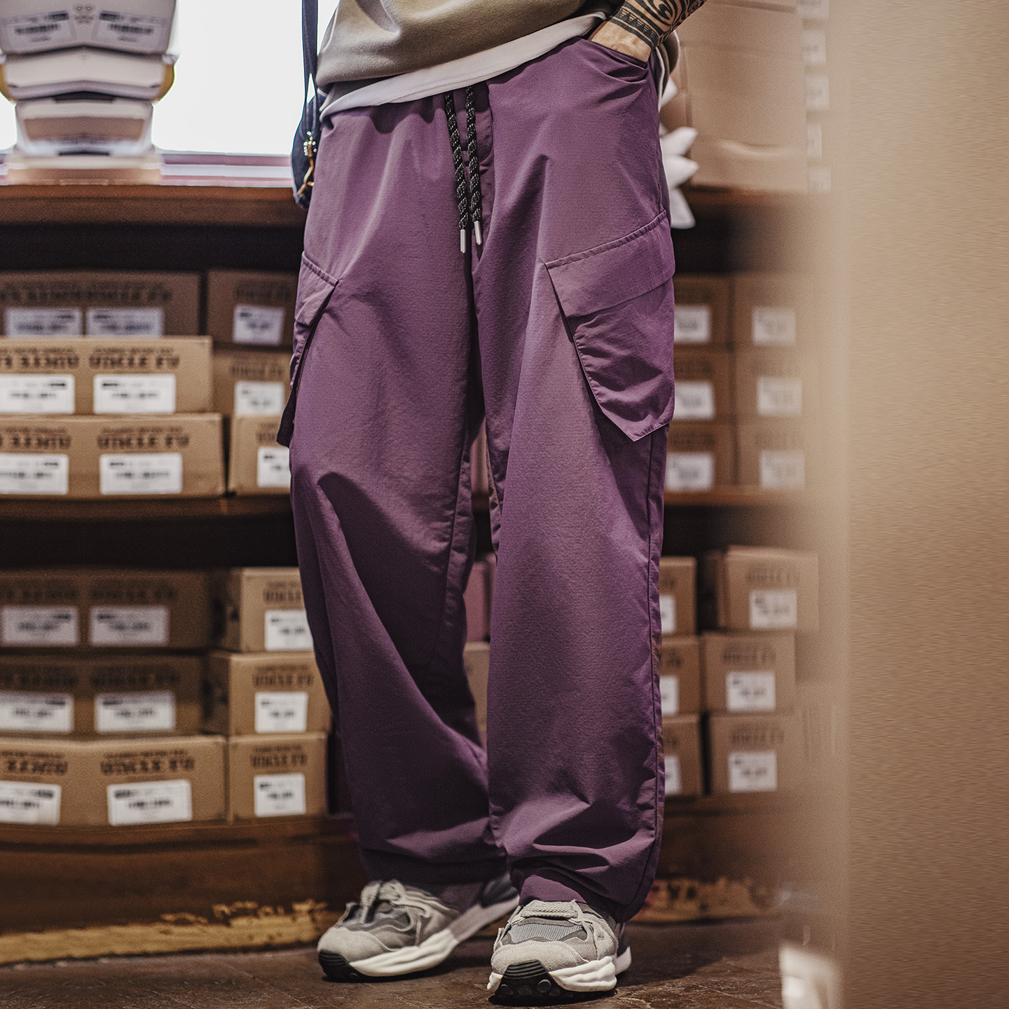 Maden Workwear Light American Mountain Style Quick-Drying Casual Pants Large Pocket Breathable Thin Purple Long Pants Men Summer Autumn