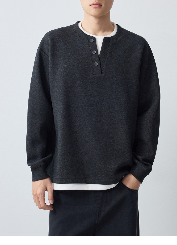 Áo hoodie nam nỉ hai lớp giả phối cổ tròn tay dài — Xám hoa sâu chi tiết 21