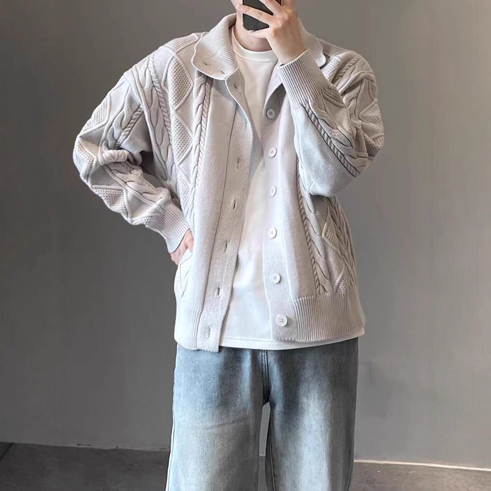 Camiseta de punto de color café chaqueta masculina suave principios de otoño coreana con suéter suelto estilo masculino de moda coreana