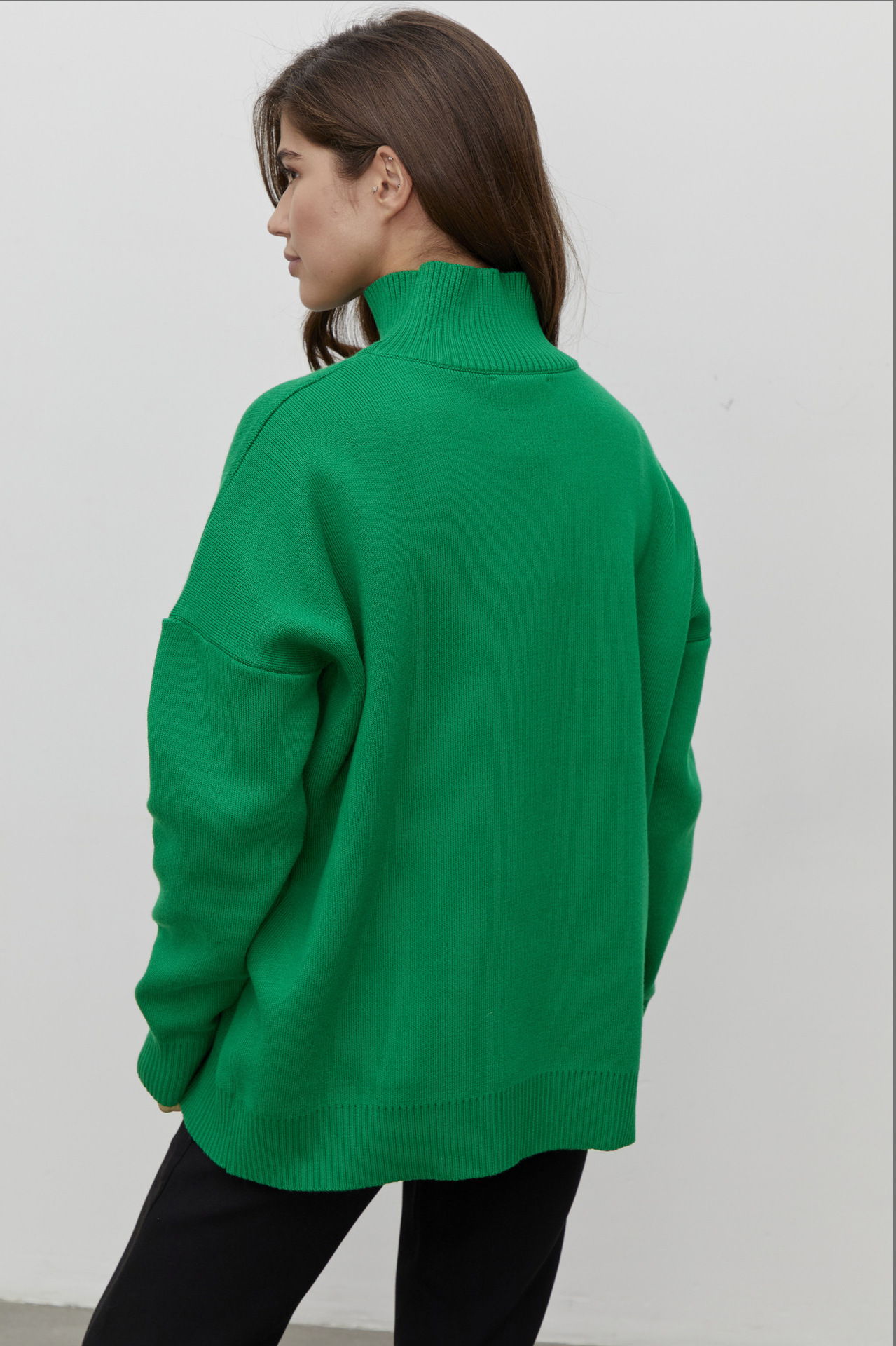 Pull tricoté à col semi-haut de couleur unie pour la mode automne-hiver, pull chaud simple et ample_voghion.com