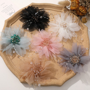 South Korea New Fashion Crystal Flower Heart Mesh Camellia DIY Handmade Clamp Headwear Brooch Clothing Accessories