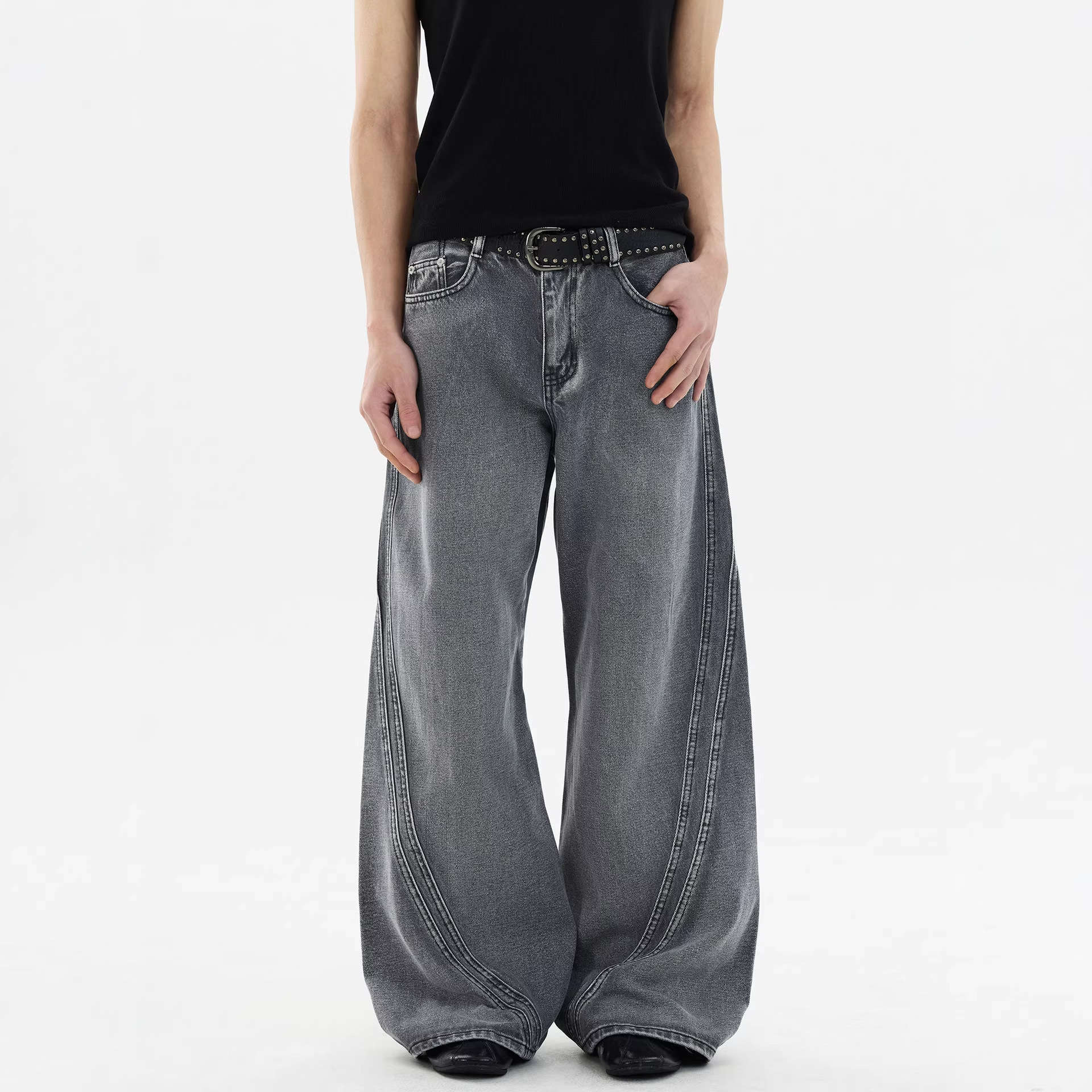 Men's Loose Straight Leg Trousers Retro Distressed Washed Curved Jeans Cool And Stylish Design_mkmklike.com