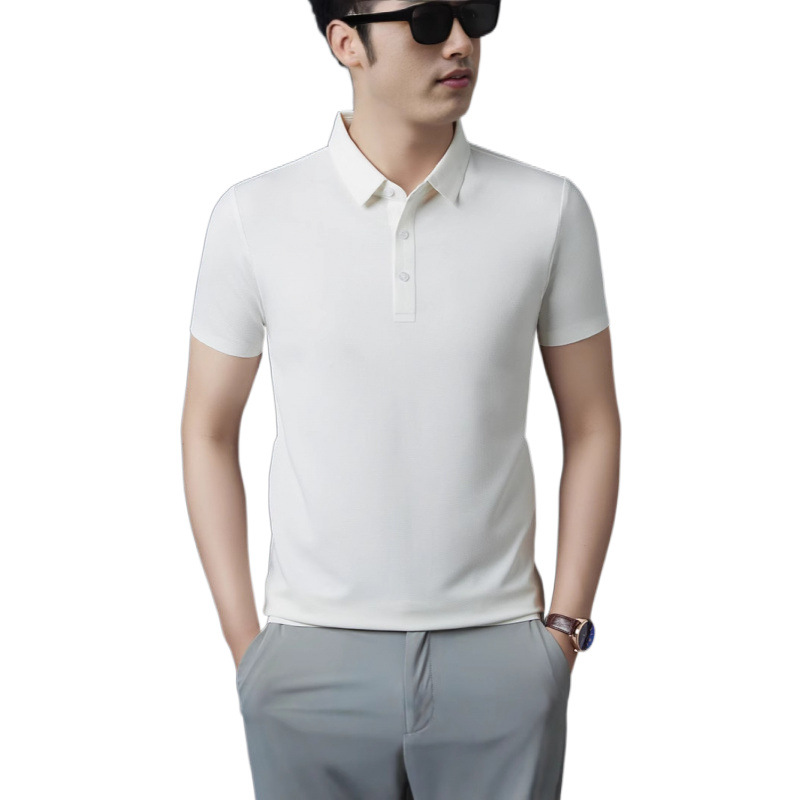 Camiseta de manga corta de gama alta para hombre 2025 verano color sólido más tamaño negocios de mediana edad suelta camiseta delgada