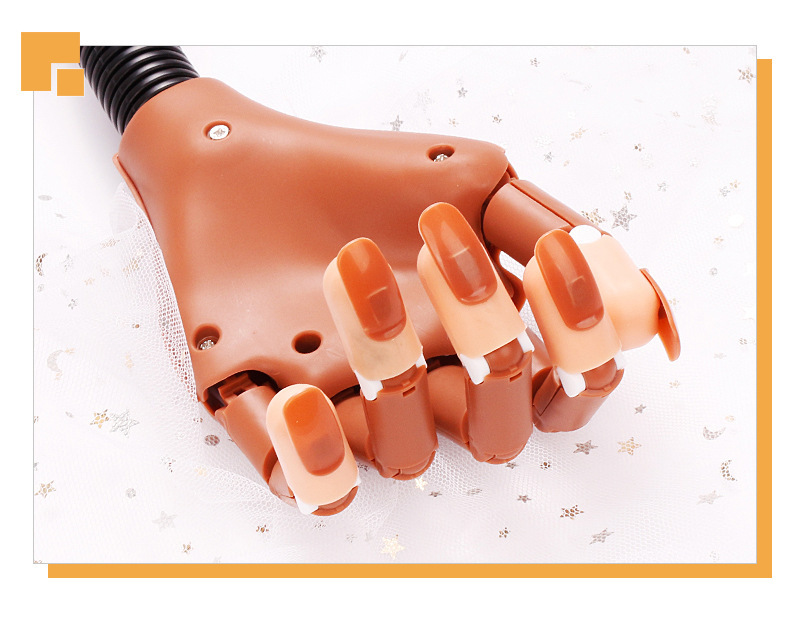 ABS, PP, Silica Gel Material Nail Art Non-Standard Joint Practice Prosthetic Hand Flexible Movable Model Mechanical Prosthetic Hand With Bracket 100P Nail Tip