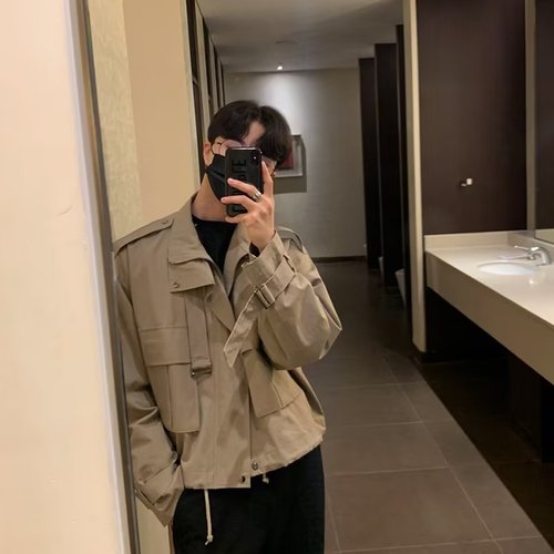 Men's Spring and Autumn Season Korean Style Loose Trend Light Mature Style Pseudo Two-Piece Collar Retro Work Jacket Fashion