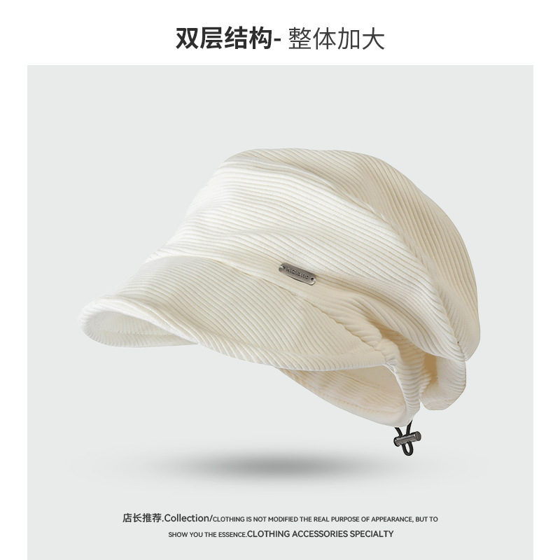 秋冬新款复古文艺灯芯绒银标报童帽时尚休闲百搭软檐抽绳贝雷帽|undefined