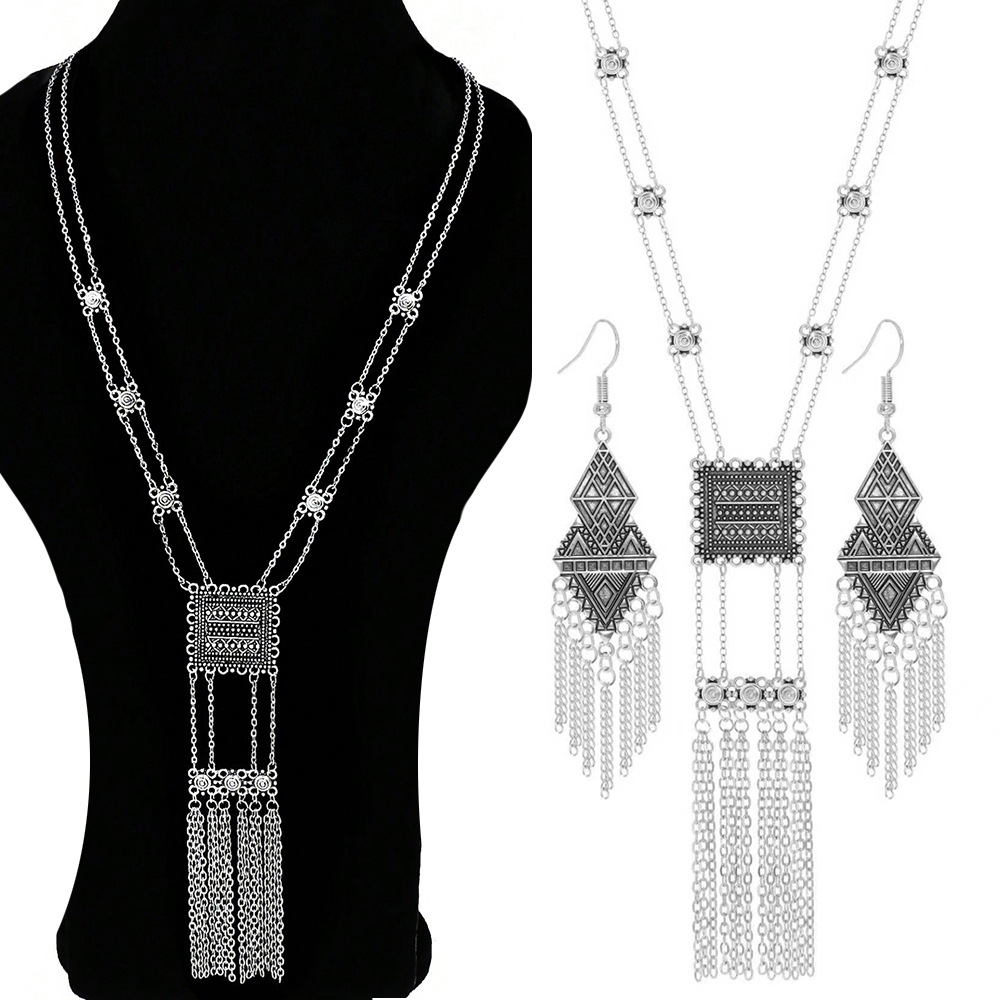 retro ethnic double-layer long necklace handmade
