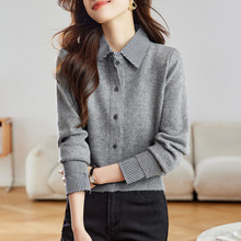 高级感气质衬衫领假两件针织衫开衫女春秋小个子好看毛衣秋季外套