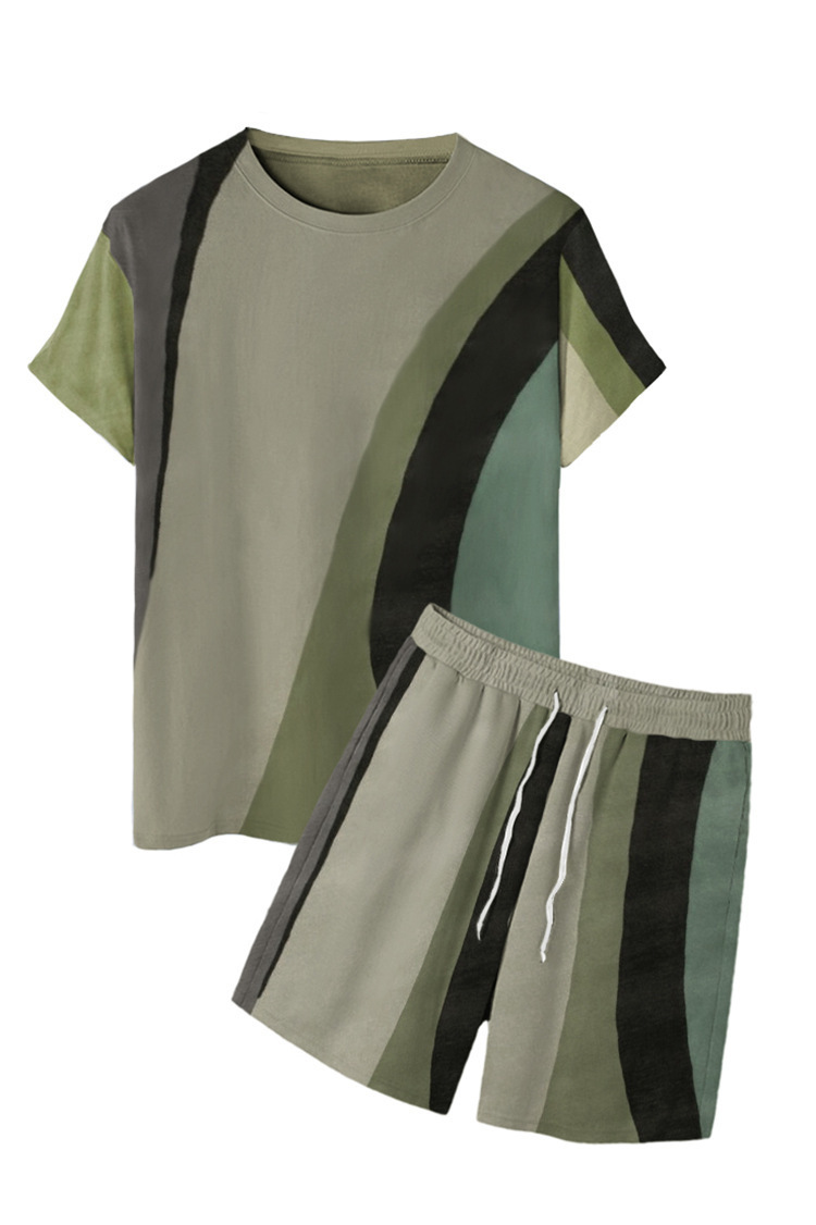 Comercio exterior transfronterizo verano nuevos hombres de manga corta impresa en 3D + traje de pantalones cortos verano deportes y ocio traje de dos piezas