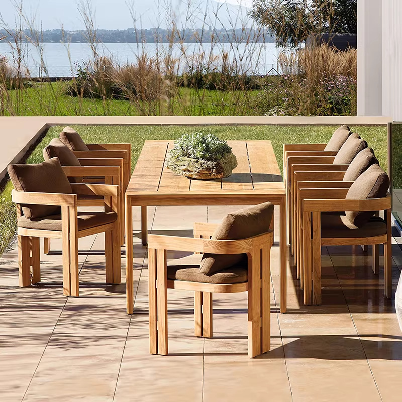 Mesa al aire libre sillas patio villa patio birmania teca mesa larga al aire libre jardín terraza combinación de madera maciza ocio