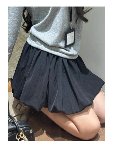 Blue flower bud shorts, women's spring and autumn high-waist a-line fluffy skirt, small anti-exposure casual all-match skirt