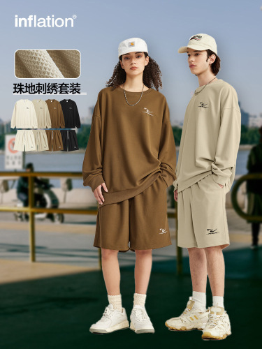 INF Apparel | Interlock Embroidered Set Casual Sportswear Spring Trend Brand New American Style Long Sleeve Shorts