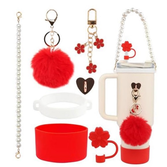Amazon taza de calor cuentas brazalete llavero botella de agua colgante margarita gorra de paja flor colgante taza cubierta