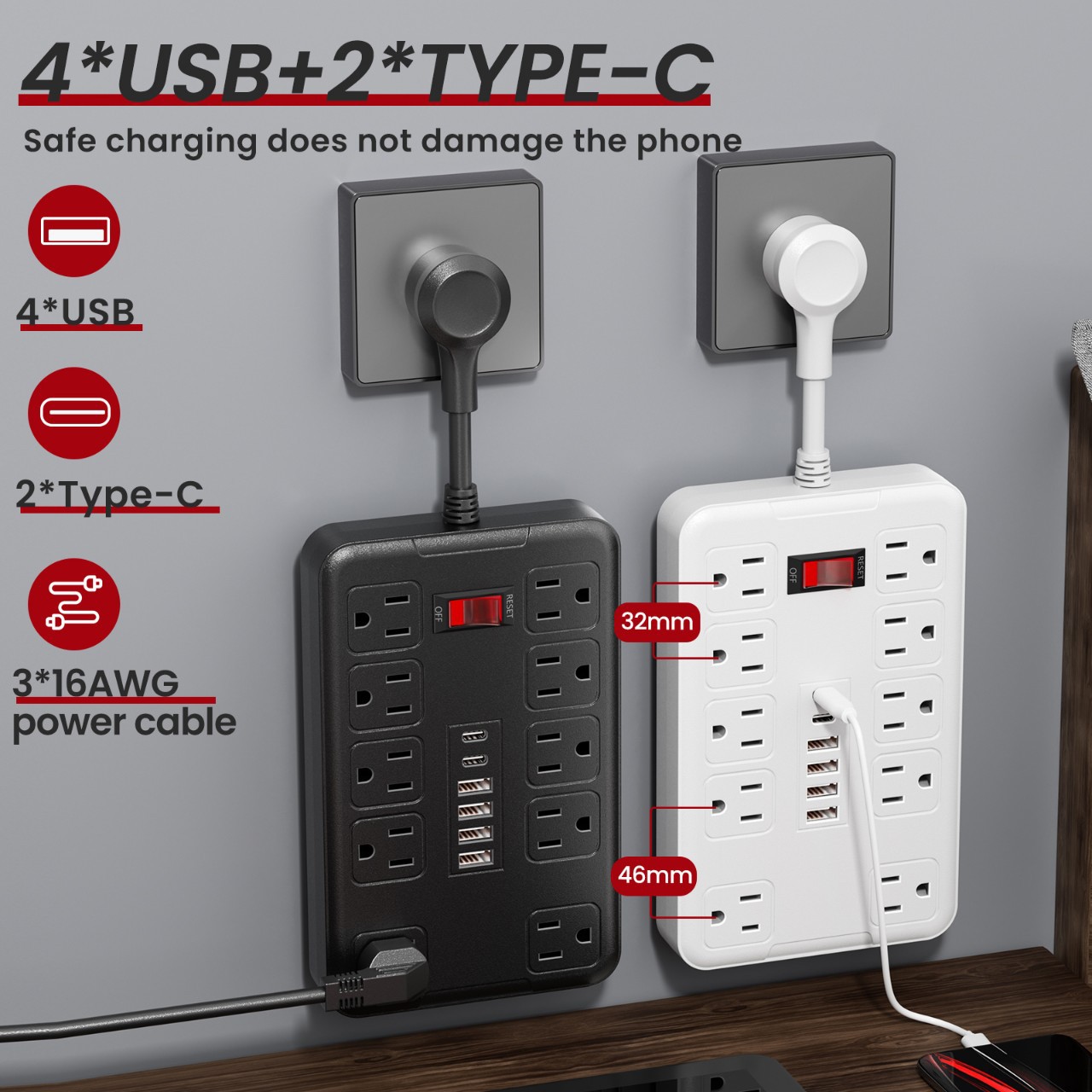 Nuevo tipo con interruptor de sobretensión enchufe de línea de cable doméstico enchufe de línea