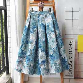 针织厚款提花蓬蓬裙赫本中长款复古新款显瘦油画高腰半身裙女百搭