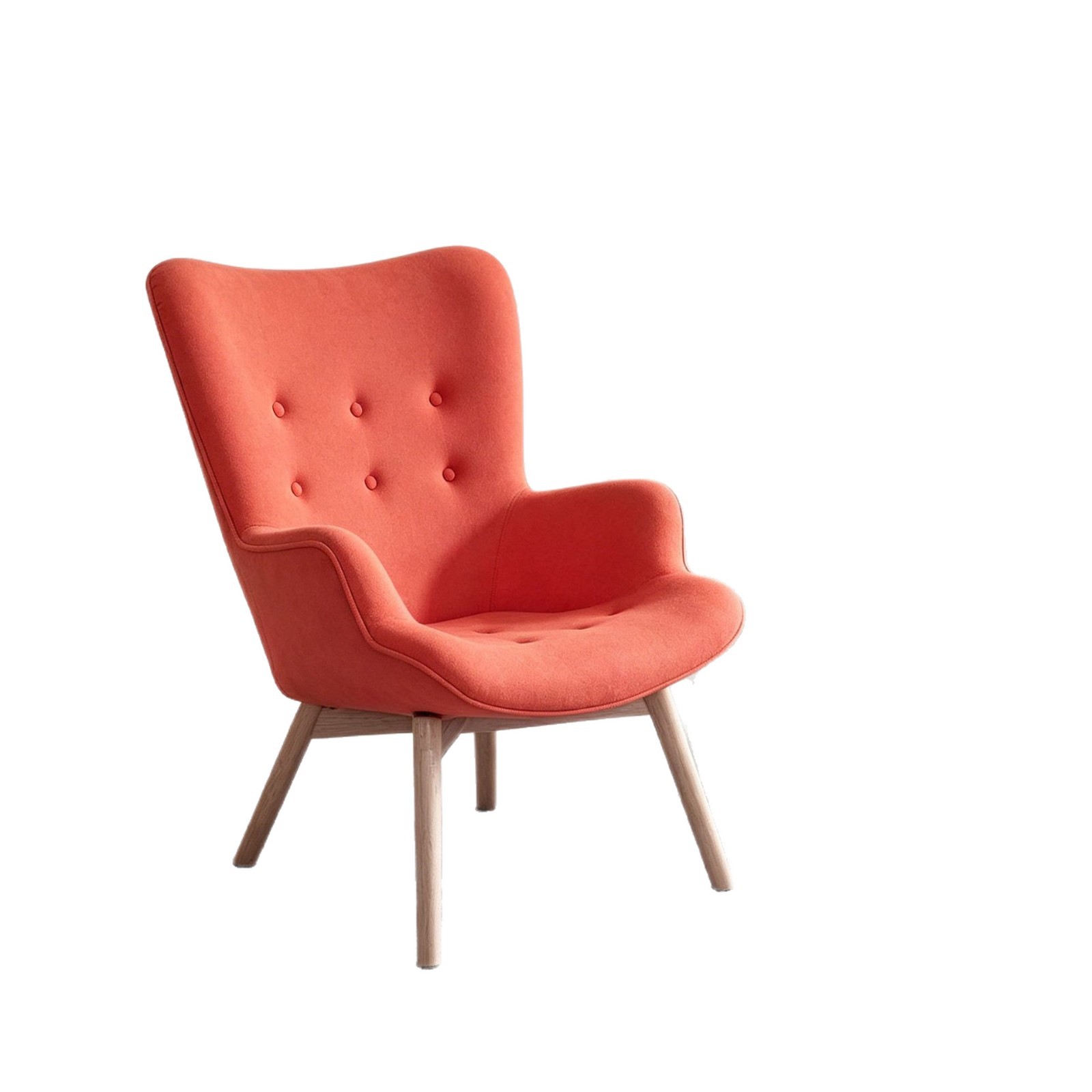 LOVIP021 silla de tela naranja, diseño de botón de paquete suave, piernas de silla de madera sólida, estables y ligeras