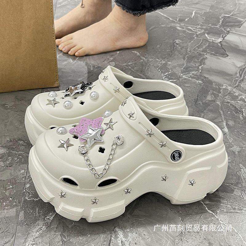 Thick-Soled Croc Shoes Women's Outerwear Summer DIY Sweet Cool Style Y2K Five-Pointed Star Heightening Baotou Sandals for Women