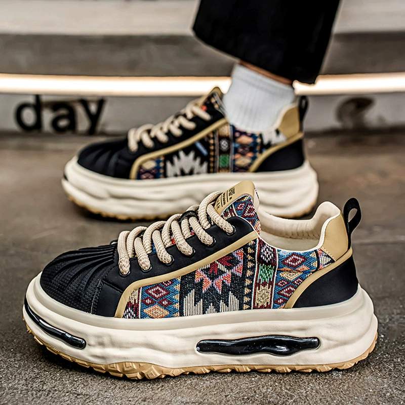 Мужская обувь с раковиной осенью и зимой мужская приливная вышивка с принтом оригинальная нишевая спортивная повседневная сетка с толстой подошной красной приливной обувью