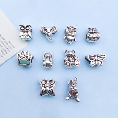 10個の動物の古銀フクロウ/蝶/ウサギ/象の合金の大きい穴のビーズのdiyの手作りのビーズの部品を混ぜます。