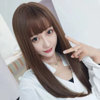 假发女全头长直发微卷梨花头齐刘海跨境爆款工厂批发假发