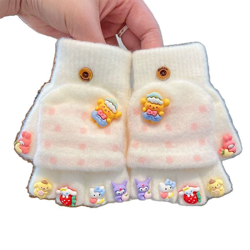 Children's cute gloves, cartoon keep warm set, fingerless
