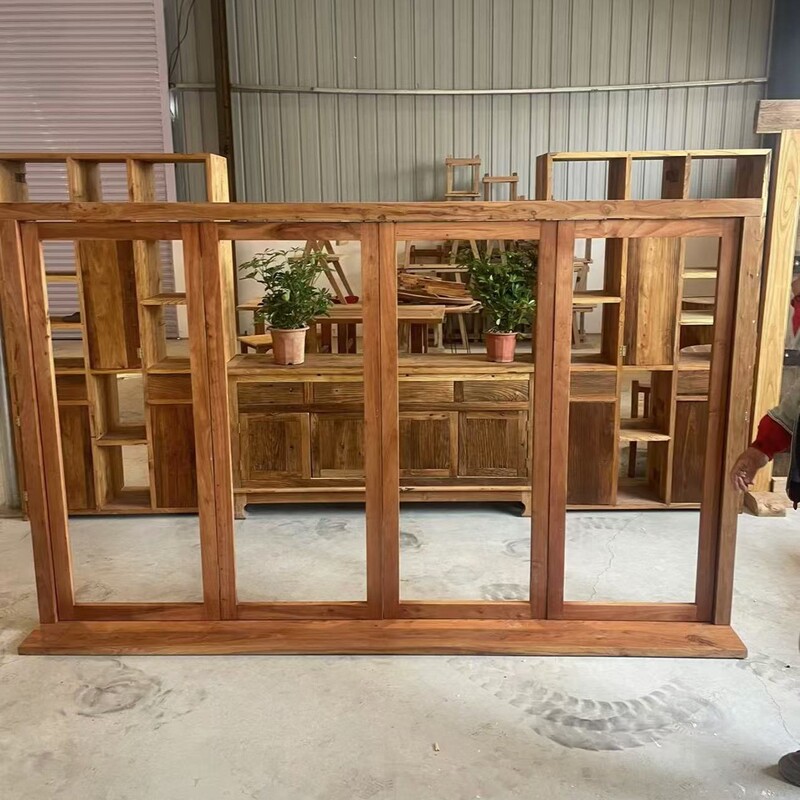 新中式老榆木窗户奶茶店咖啡厅复古门窗框架纯实木折叠门窗框架|undefined