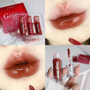 Gege bear Glaze Colorful Water Lip Glaze Mirror Doodle Lip Moisturizing Not Easy to Stick Cup White Makeup Lipstick