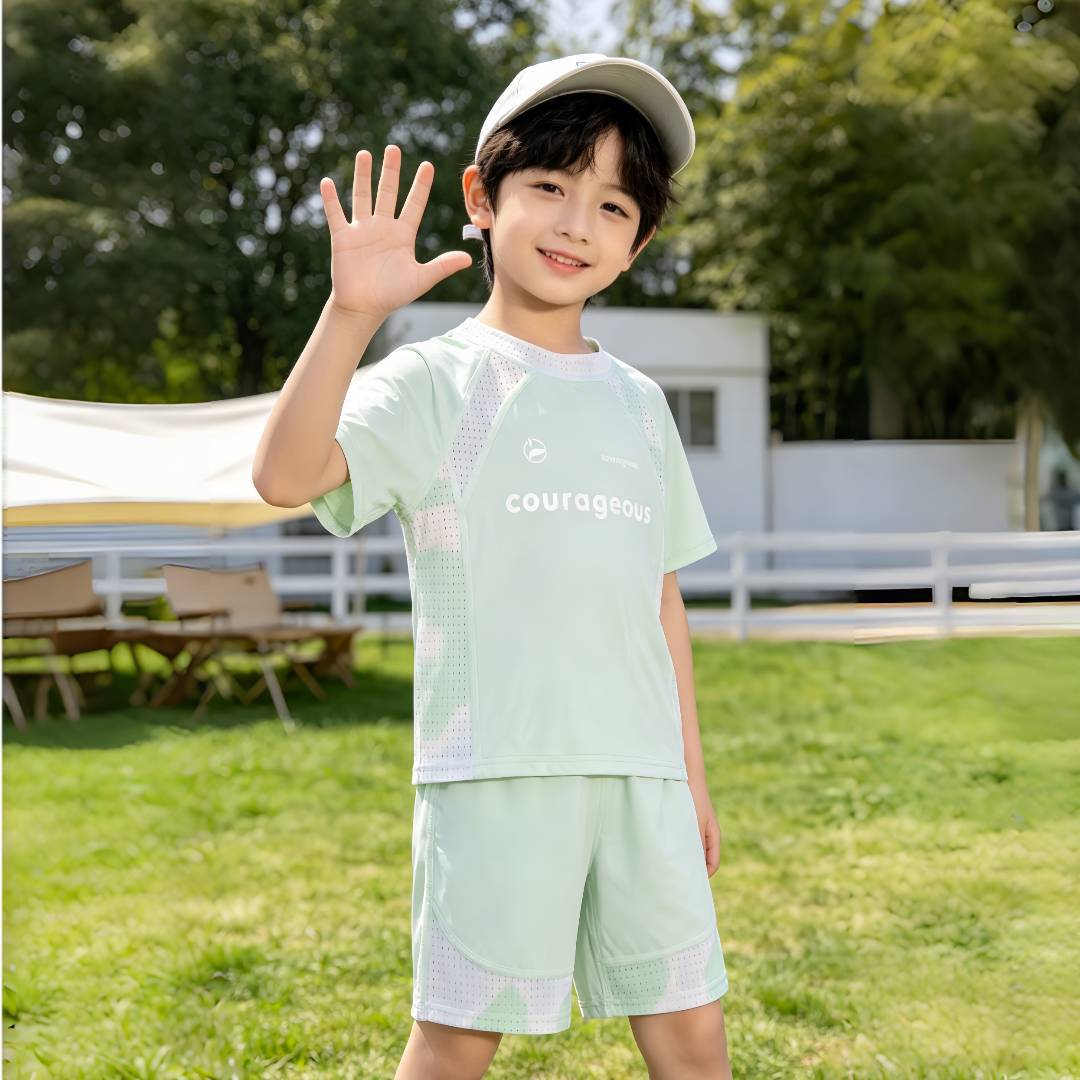 Trajes deportivos para niños de verano nuevos niños secos rápidos transpirables niñas pantalones cortos de mangas cortas ropa infantil mayorista image 10