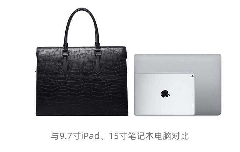 Túi xách nam da bò thật cao cấp dạng túi xách công sở đựng laptop 14 inch, chống nước — Màu đen chi tiết 13