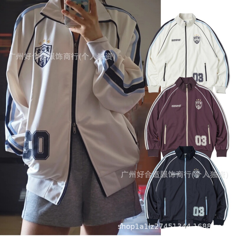 Wayv Xiao Jun's Same Style Travel Classic Badge Stand Collar Jacket Retro Sports Jacket for Men and Women
