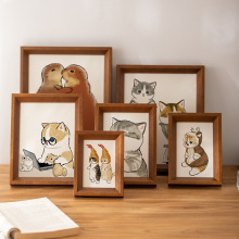 宠物纪念原木相框6寸相框装裱简笔画挂墙画框海创意国画实木摆台