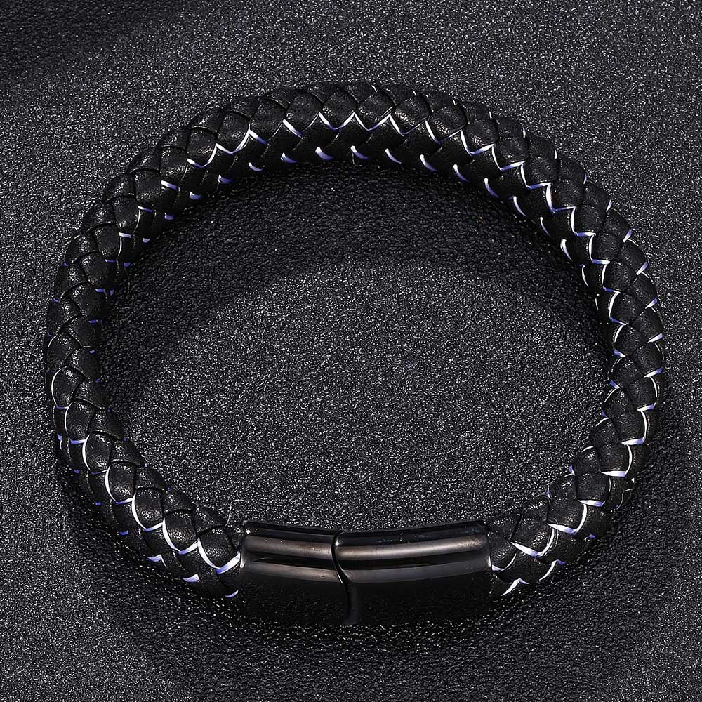 1 Piece Simple Style Solid Color Stainless Steel Leather Metal Couple Bangle display picture 3