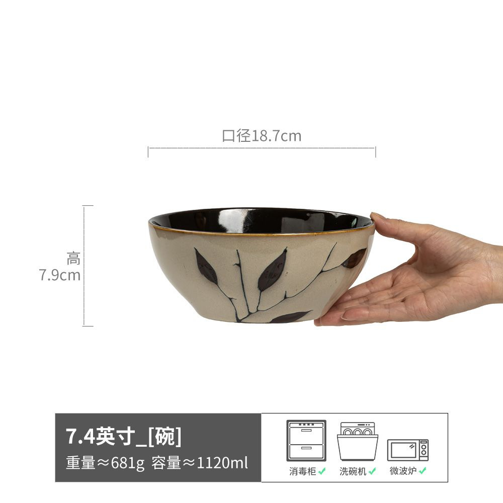 Tazón abierto de cerámica con trazo de estilo retro japonés Tazón de verduras para el hogar Tazón de fideos brillantes Tazón de ensalada Tazón de sopa Vajilla simple Tazón grande