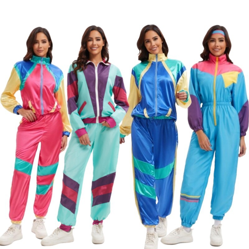 Foreign Trade European and American Retro Thin Sportswear Disco Dance Outfit Two-Piece Sports Suit Stage Performance Outfit