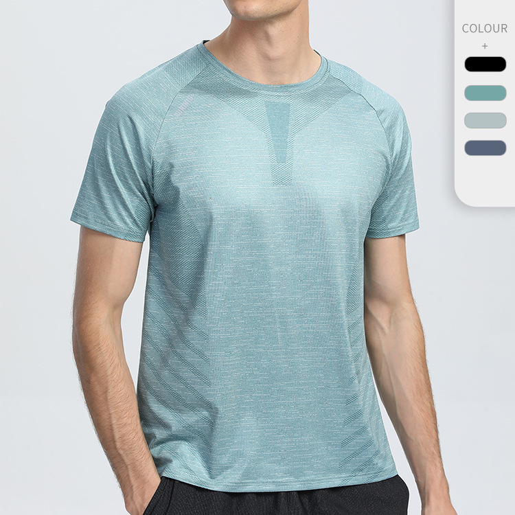 Cross-border Printed Sweat-absorbent Quick-drying T-shirt Men's Summer New Round Neck Elastic Breathable Short-sleeved Sports Outdoor Training Clothing