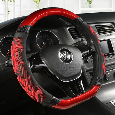 Car non-slip steering wheel cover Steering wheel cover - 3d-honeycomb-massage-d-shaped-red-and-black-others