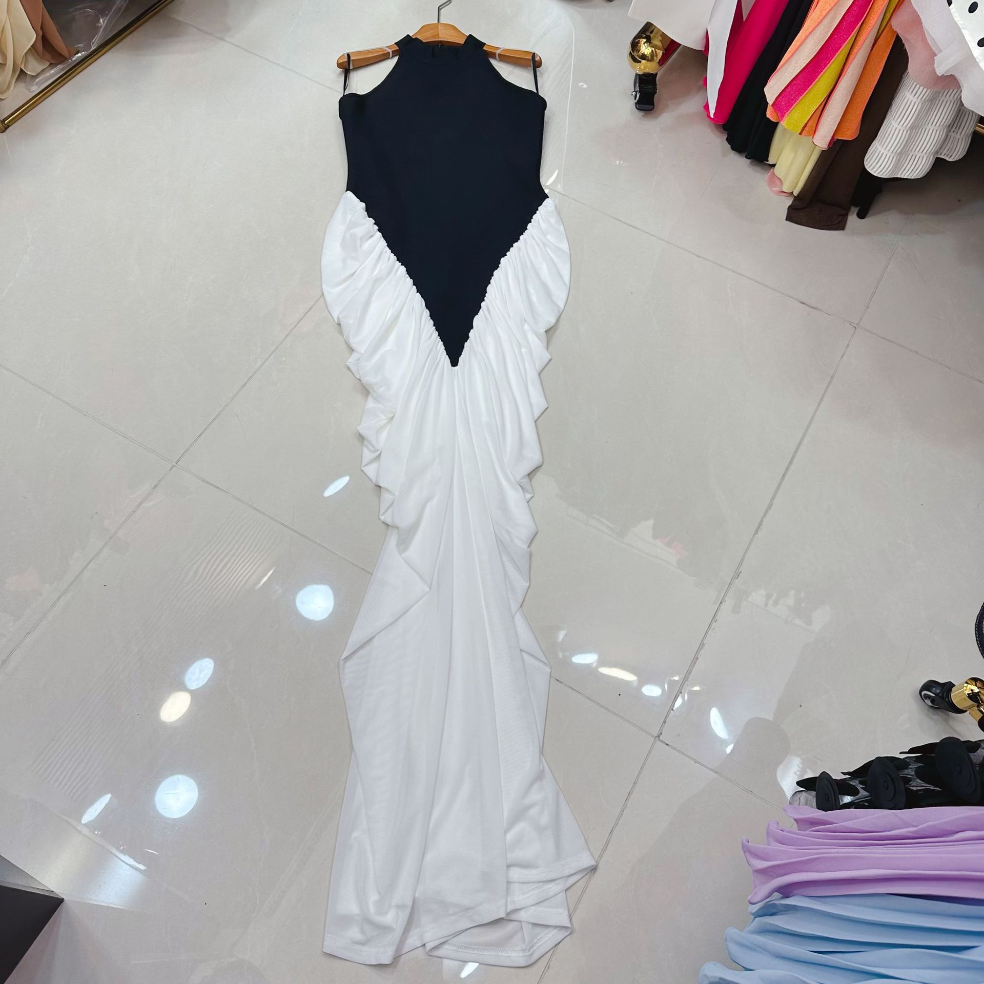 Thirteen Lines New Black and White Sleeveless Casual Long Dress Evening Dress Bandage Dress Evening Dress A1 # 8523