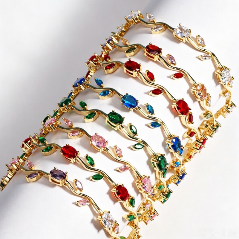 Cross-Border Popular Tulip Bud Leaf Bracelet, Retro Luxury Colorful Zircon Bracelet, Fashionable and High-End Jewelry Cross-Border Popular Tulip Bud Leaf Bracelet, Retro Luxury Colorful Zircon Bracelet, Fashionable and High-End Jewelry