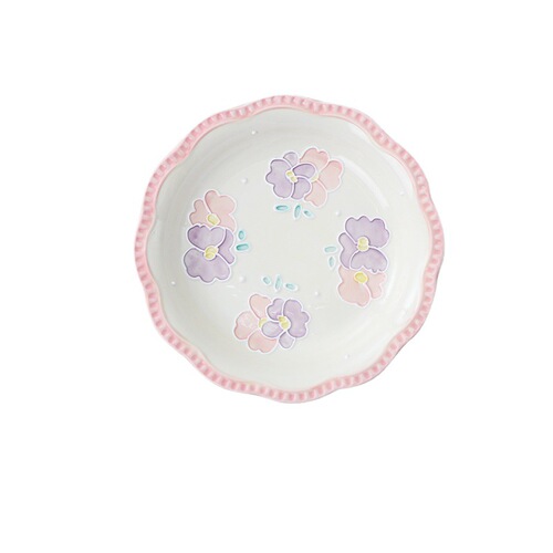 Hand-painted Relief Ceramic Plate Home Tableware Western Dinner Plate Pasta Plate Cute Fruit Plate Girl Heart Salad Plate Wholesale