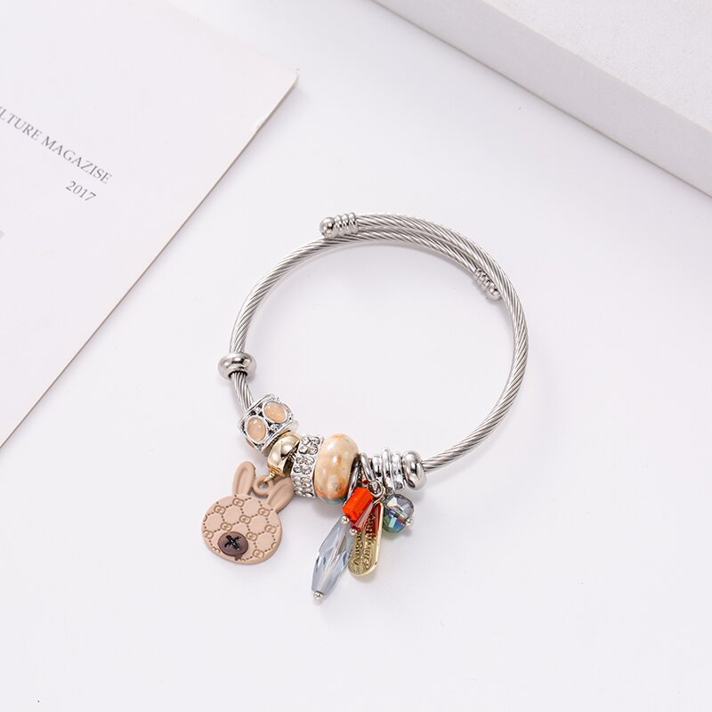 Cartoon Style Cute Bear Alloy Steel Beaded Inlay Zircon Women's Bangle display picture 2