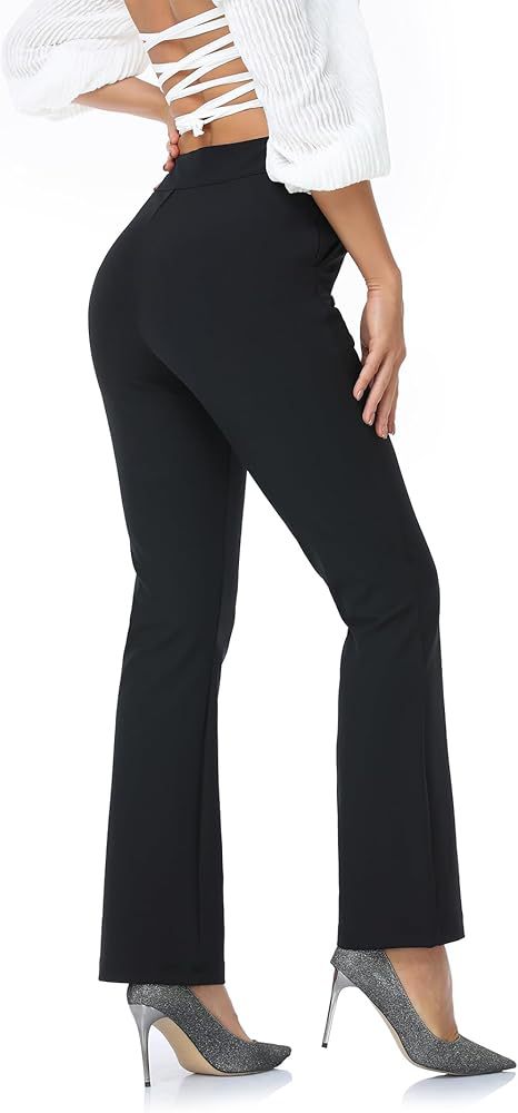 Women's High Waisted Dress Pants Business Casual Workwear With Pocket Covers Versatile Regular Fit Casual Pants_ecoleips.com
