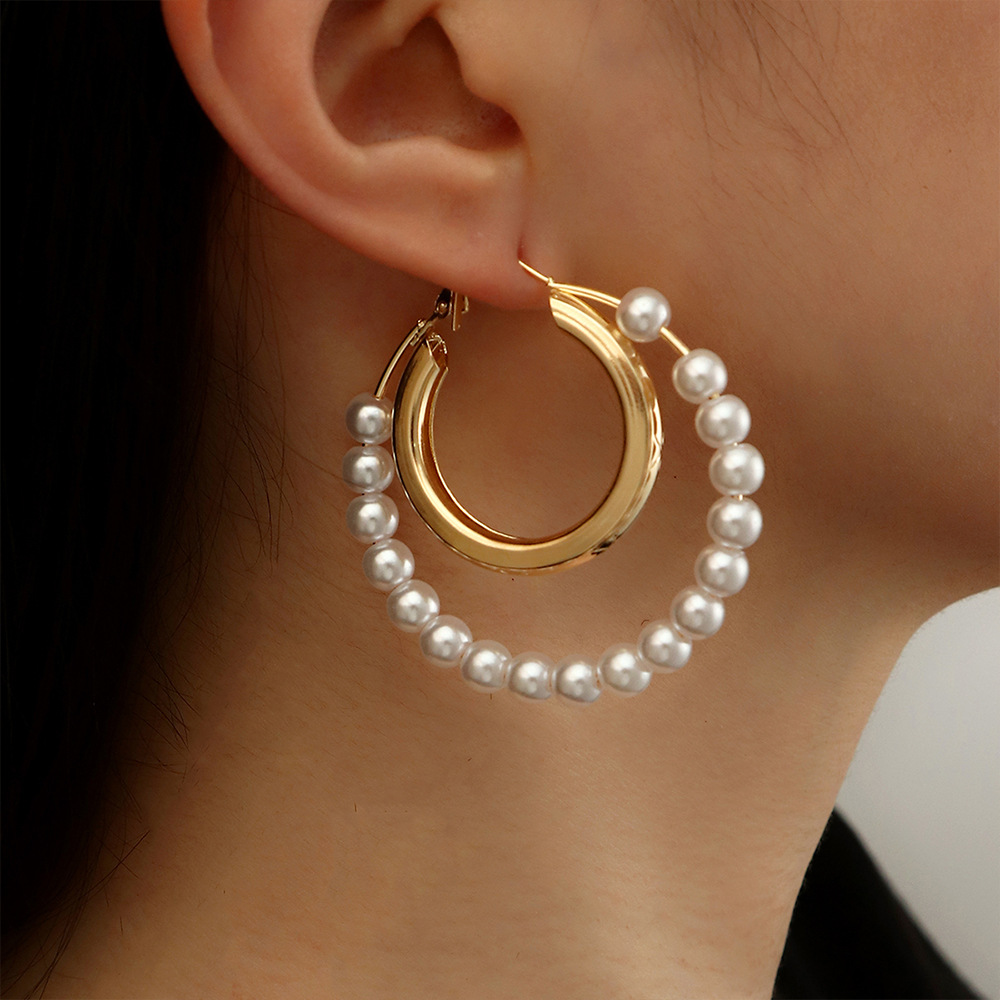 Fashion Alloy Pearl Circle Earrings Simple Sweet Womenu0027s Jewelry