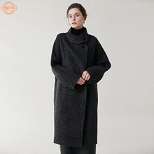高端人字纹羊毛毛呢外套女复古立领呢子上衣中长款双面零羊绒大衣