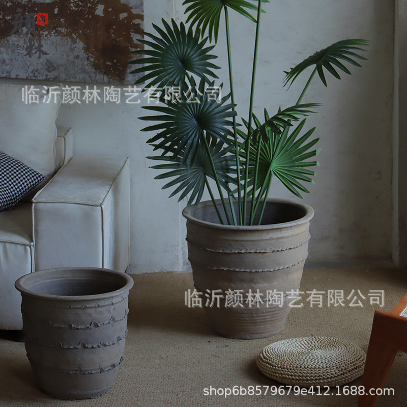 maceta de cerámica gruesa gran calibre maceta de cerámica decorativa de alojamiento residencial tanque de cerámica ventilada retro plantación de árboles maceta grande pura mano