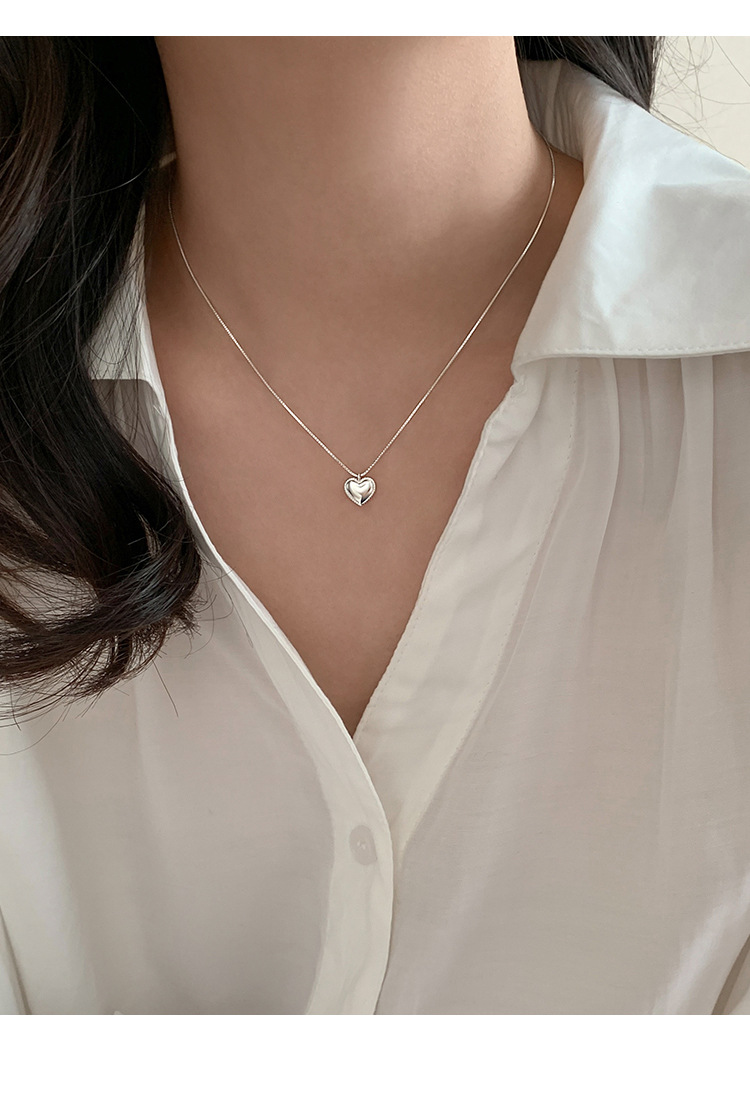 Women's Gender 925 Sterling Silver Box Chain Heart Shape Pendant Necklace